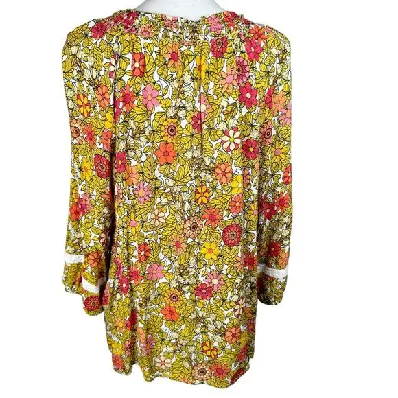 Jane and Delancey Floral Smocked Tunic Top Boho Bohemian Yellow Orange Red XL ￼ - Picture 6 of 9